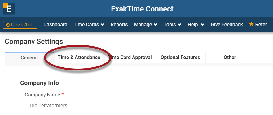 Employee_Time_Card_Approvals_on_ExakTime_Mobile__360026235813__Company_Settings_-_Time_Attendance_Circled.png